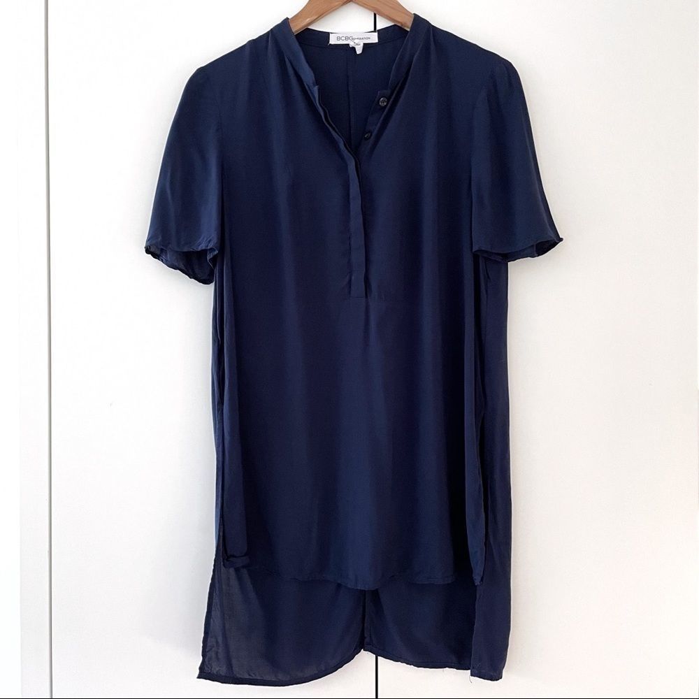BCBGeneration Hi Lo Top Navy Revolve Button